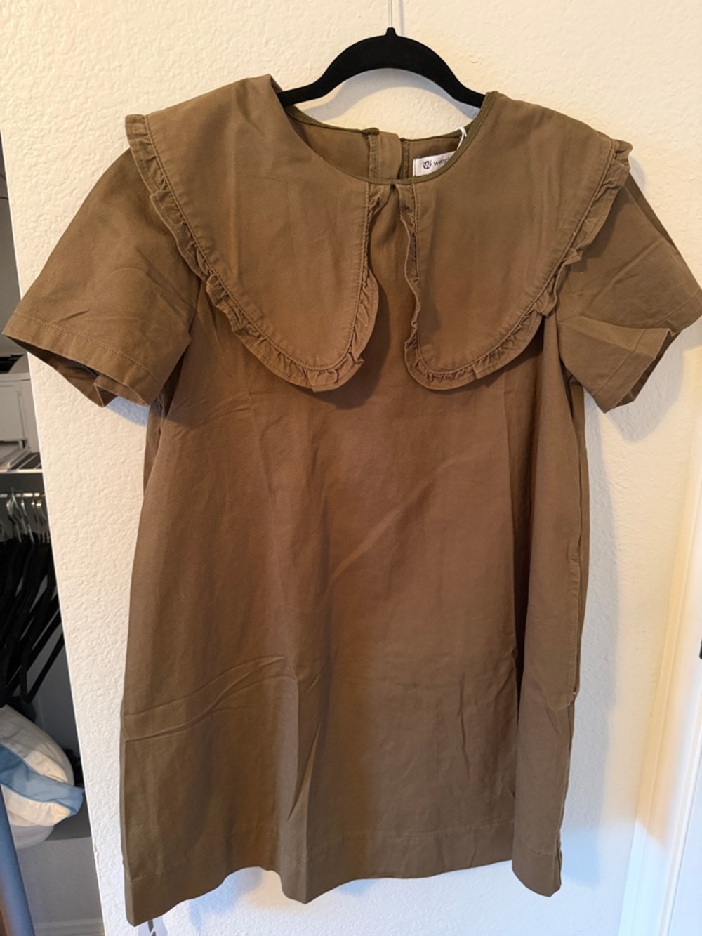 Kids Brown Cotton Dress with Peter Pan Collar